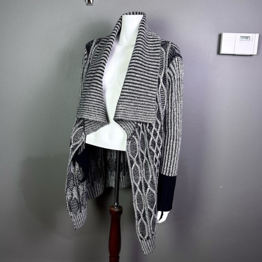 Max Studio fisherman sweater‎ large cable knit cardigan shawl collar wool thick